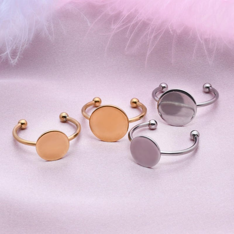 MaehSab 30 Pcs Blank Rings - Stainless Steel Adjustable Pad Ring Base, Flat Blank Ring Base Tray for Jewelry Making DIY Crafts (Gold and Silver) - Image 5